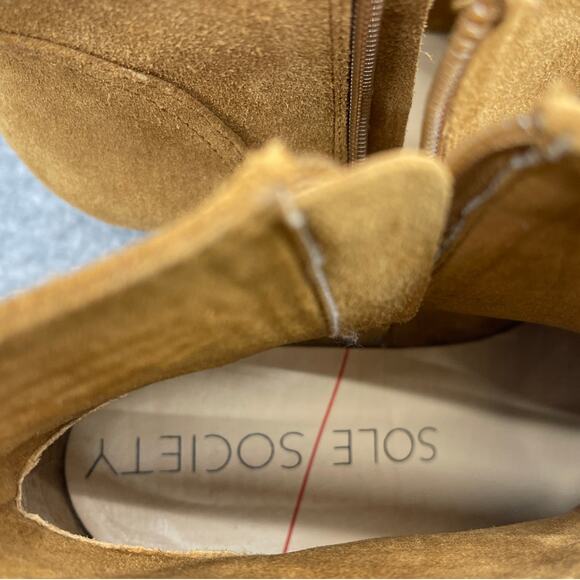 Sole Society Tan Brown Suede Leather Western Side Zip Ankle Bootie Women 11B/41 - Picture 9 of 11